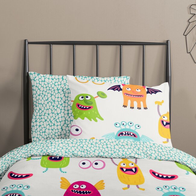 Katoen kinderdekbedovertrek monsters - 140x220 + 60x70 cm