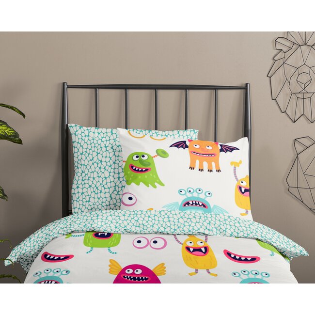 Katoen kinderdekbedovertrek monsters - 140x220 + 60x70 cm