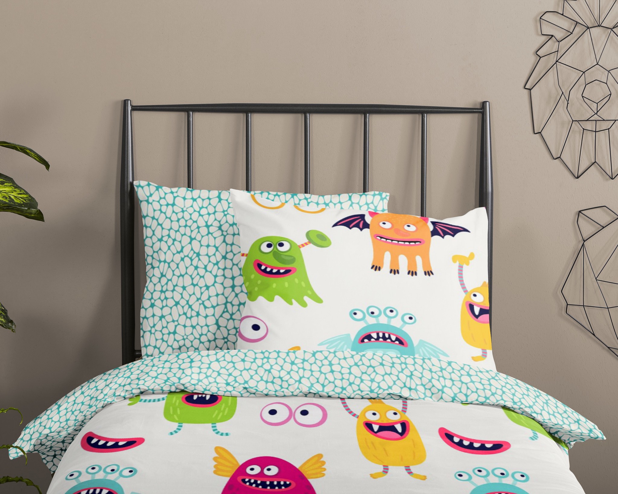 Good Morning kinderdekbedovertrek monsters - katoen - 140x220 + 60x70 cm