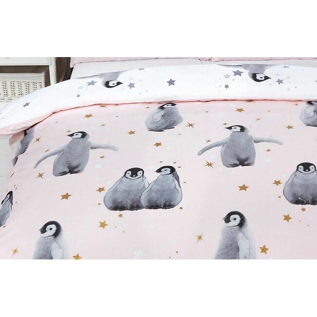 Polykatoen dekbedovertrek Starry pinguïns - Roze