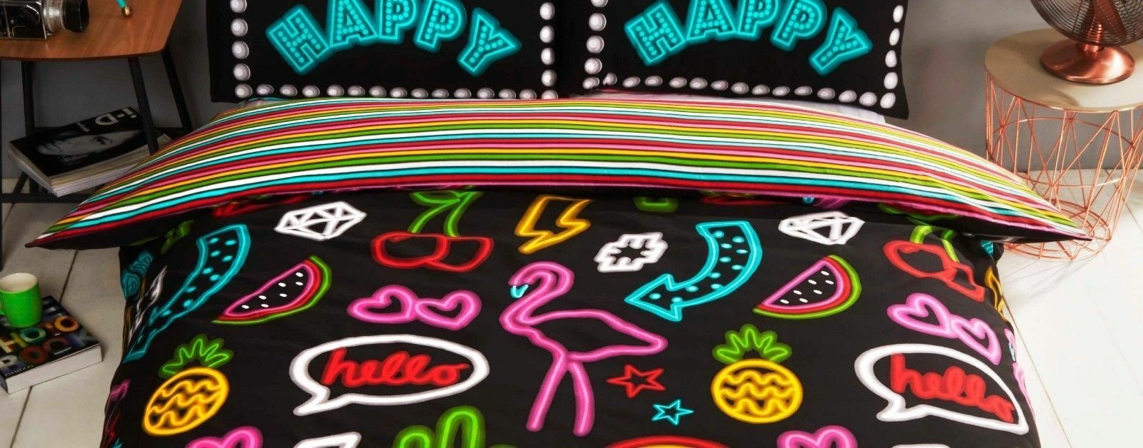 Dekbedovertrek Be Happy neon - blended katoen