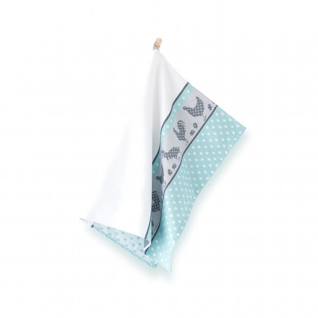 Theedoek Kippen turquoise
