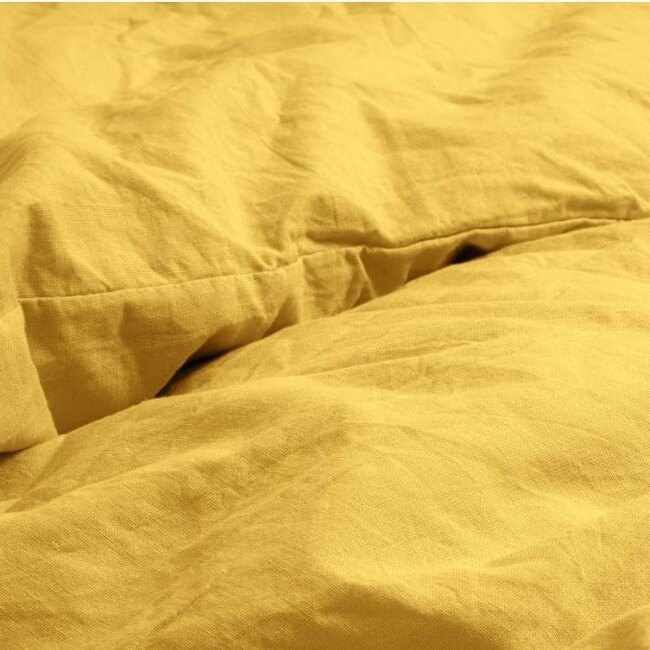 Katoen dekbedovertrek Stone washed - mosterd geel