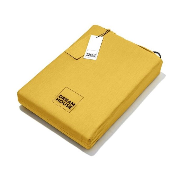 Katoen dekbedovertrek Stone washed - mosterd geel