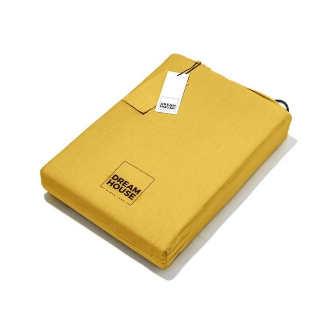 Katoen dekbedovertrek Stone washed - mosterd geel