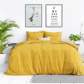 Dreamhouse Katoen dekbedovertrek Stone washed - mosterd geel