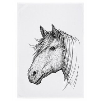 17;30  Theedoek paard wit 50x70 cm