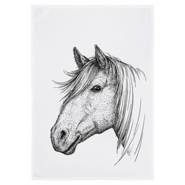 Theedoek paard wit 50x70 cm