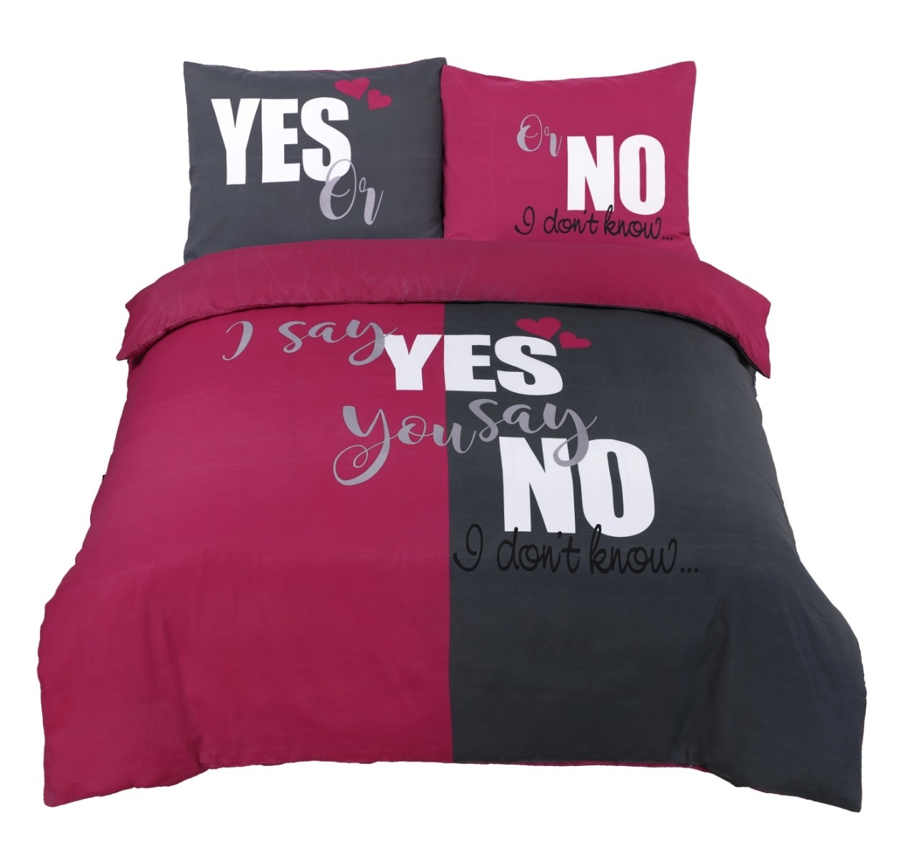 Cottonclub dekbedovertrek i say yes you say no i don’t know antraciet/roze - 200x220 + 2st 60x70 / 2-persoons