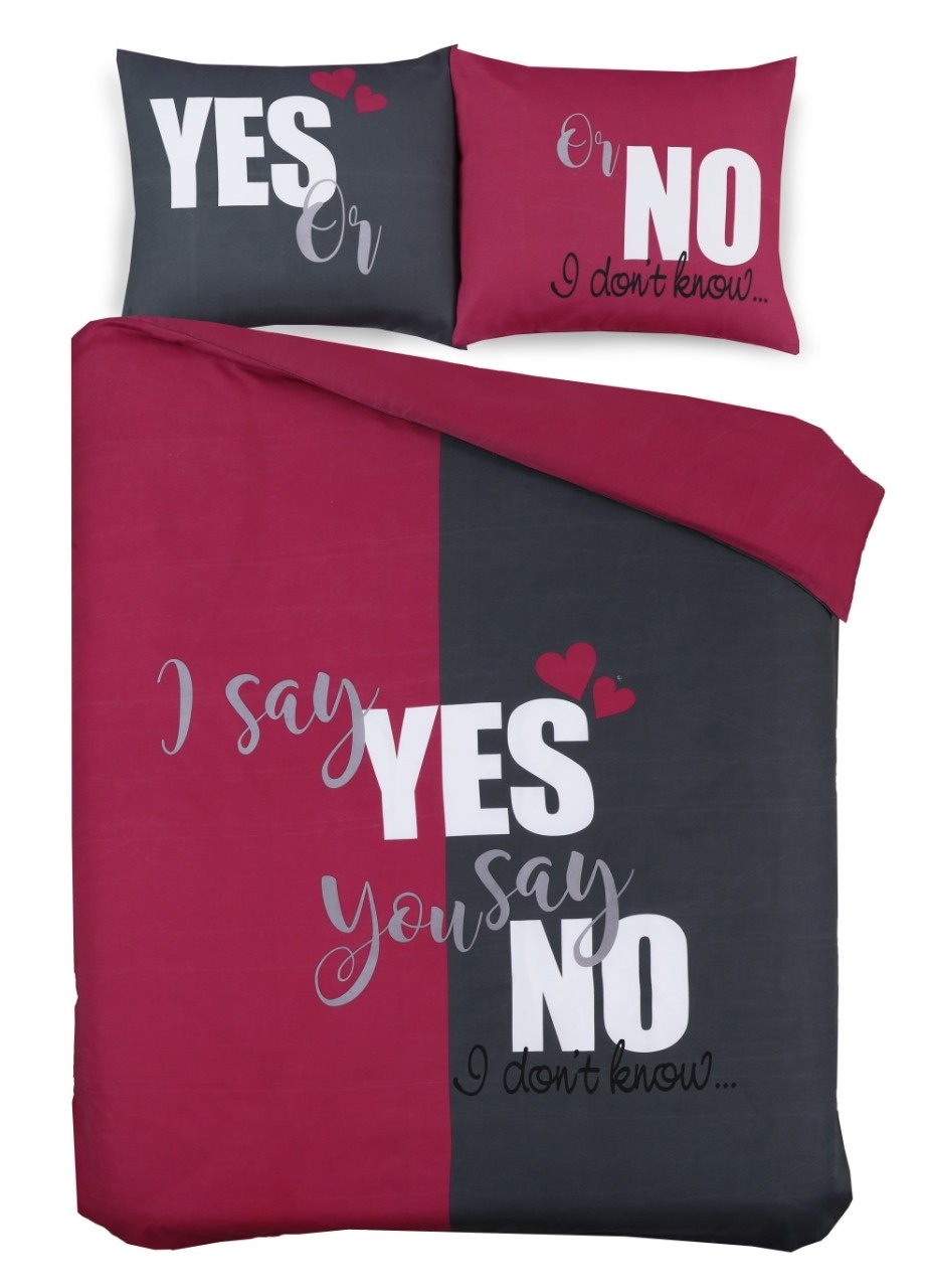 Cottonclub dekbedovertrek i say yes you say no i don’t know antraciet/roze - 200x220 + 2st 60x70 / 2-persoons
