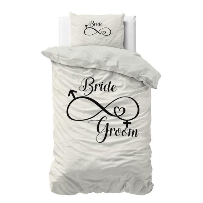 Dekbedovertrek Bride & Groom - polykatoen - 140x220 + 60x70cm