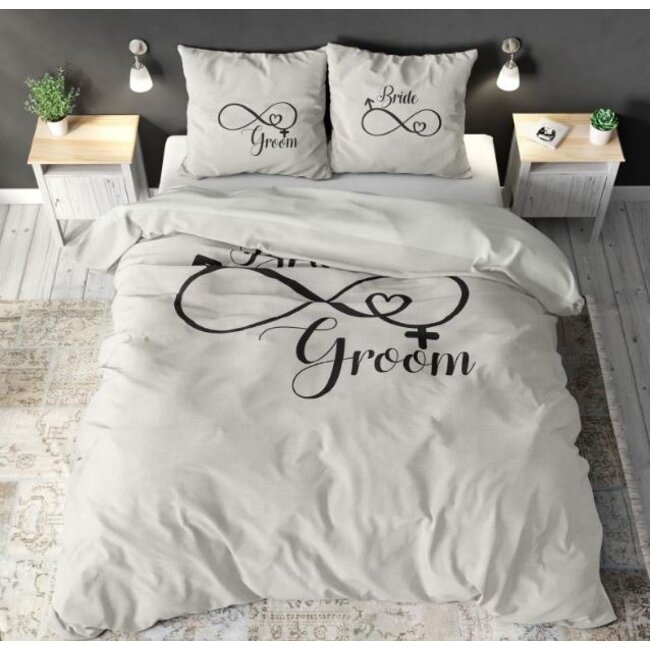 Dekbedovertrek Bride & Groom - polykatoen - 140x220 + 60x70cm