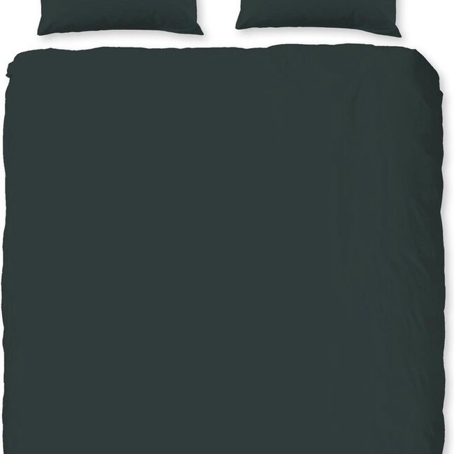 Katoen dekbedovertrek uni donker groen