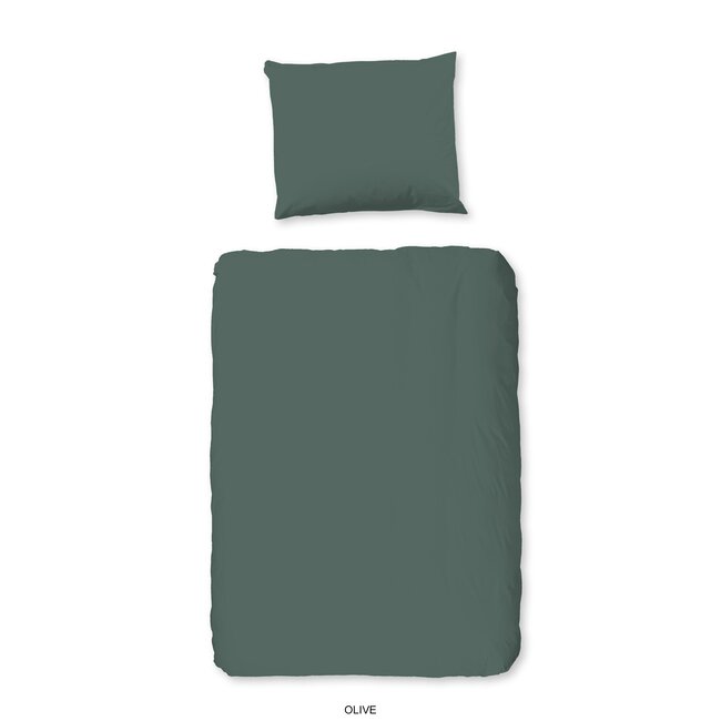 Peuter dekbedovertrek uni olijfgroen - katoen - 120x150 + 60x70 cm