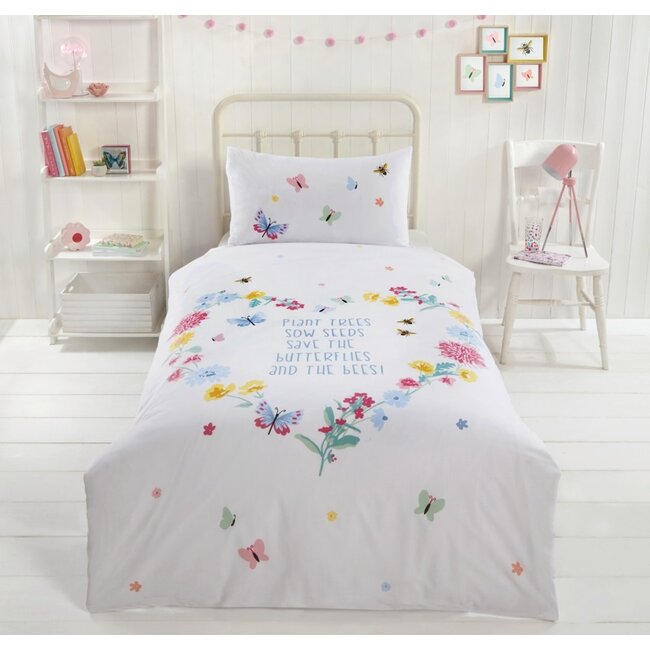Polykatoen dekbedovertrek Butterfly & Bees -1-persoons (135x200 + 50x75cm)
