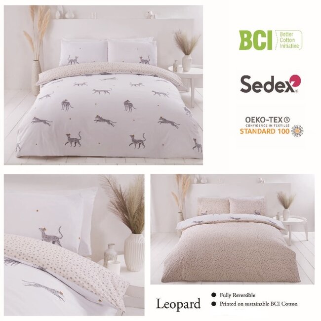 Polykatoen dekbedovertrek Leopard - Lits-jumeaux (230x220 + 2st 50x75cm)