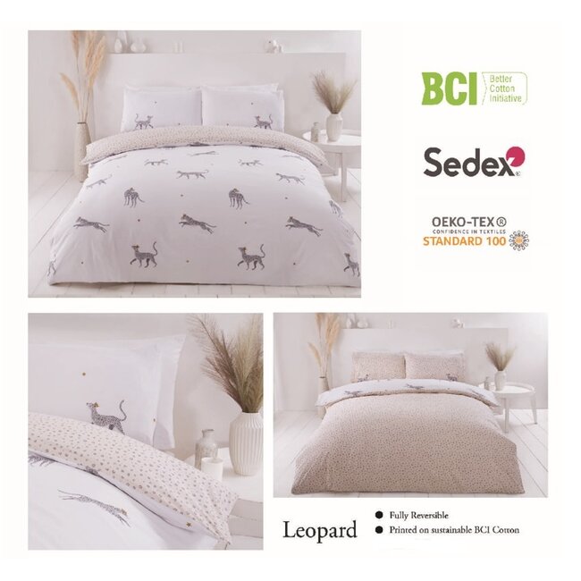 Polykatoen dekbedovertrek Leopard - Lits-jumeaux (230x220 + 2st 50x75cm)