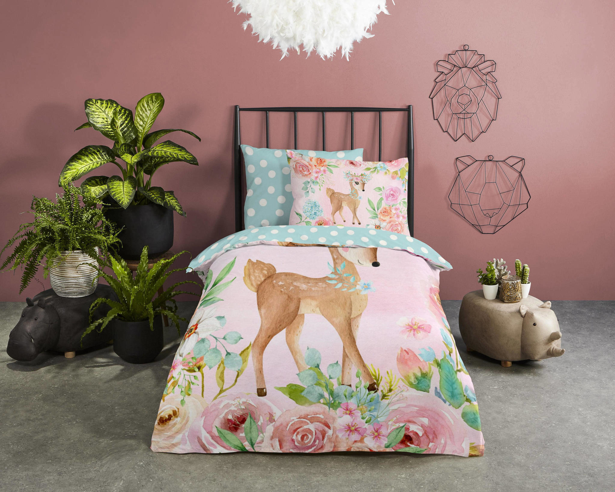 Good morning dekbedovertrek Sweet deer - katoen - 140x220 + 60x70 cm
