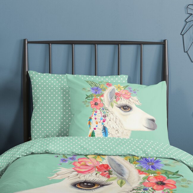 Katoen dekbedovertrek Lama Joey - 140x220 + 60x70 cm cm