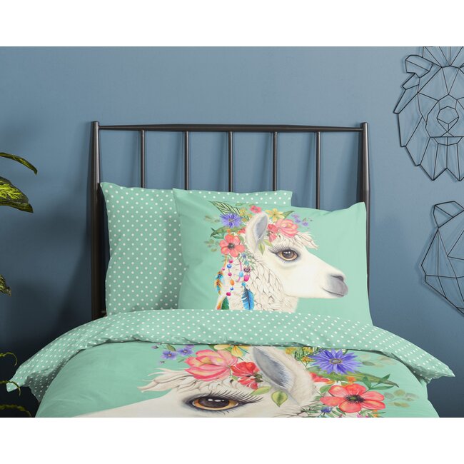 Katoen dekbedovertrek Lama Joey - 140x220 + 60x70 cm cm