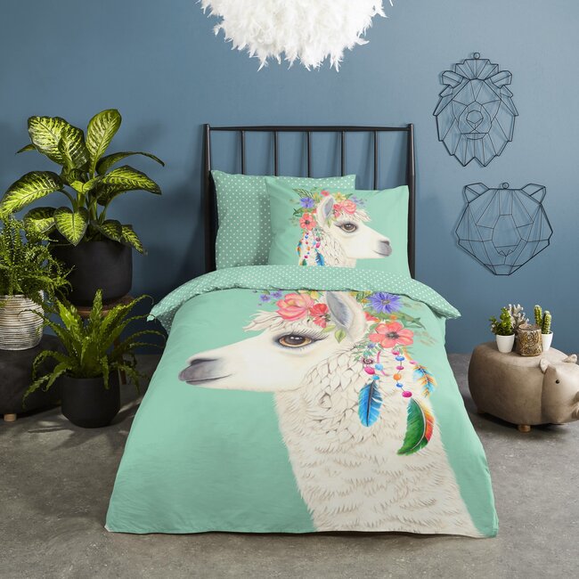 Katoen dekbedovertrek Lama Joey - 140x220 + 60x70 cm cm