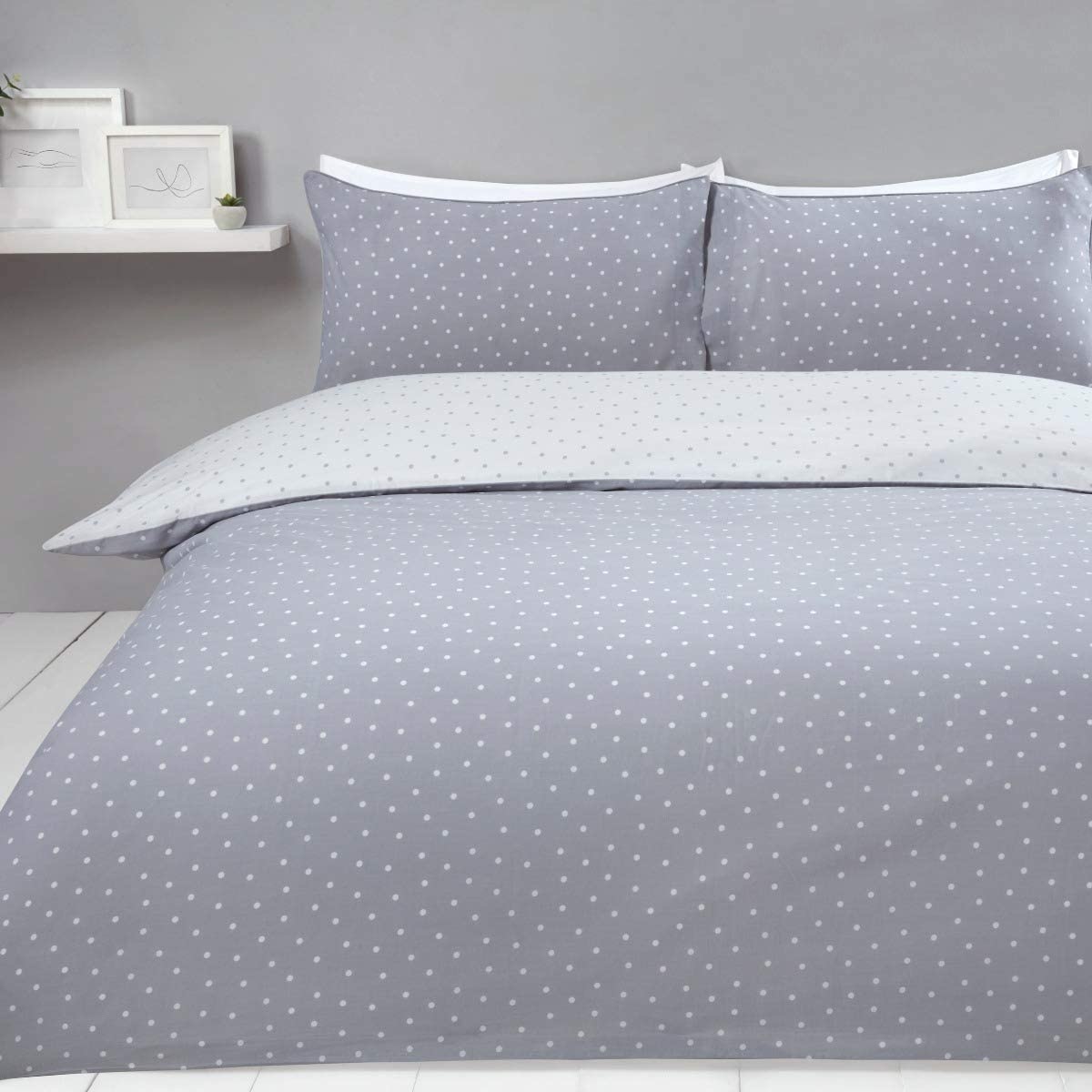 Sleepdown dekbedovertrek Mini dots - wit - grijs - blended katoen 1-persoons - 135x200 + 50x75cm