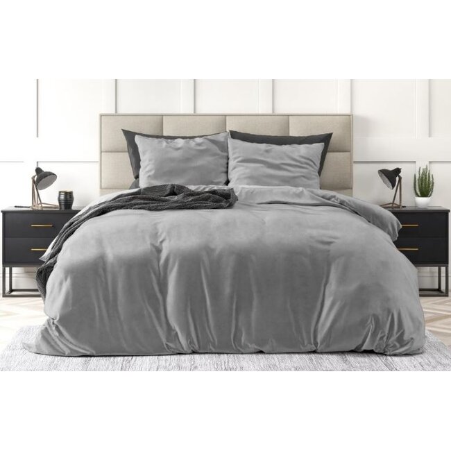 Velvet dekbedovertrek - Uni grijs