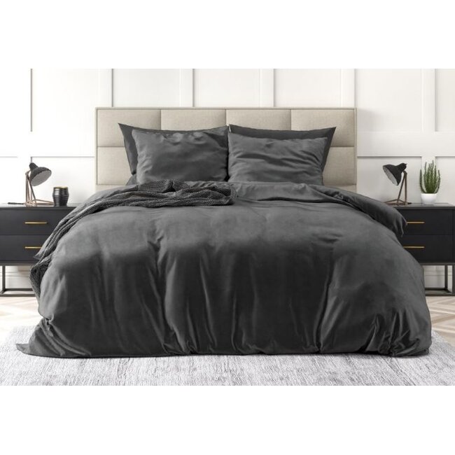 Velvet dekbedovertrek - Uni antraciet