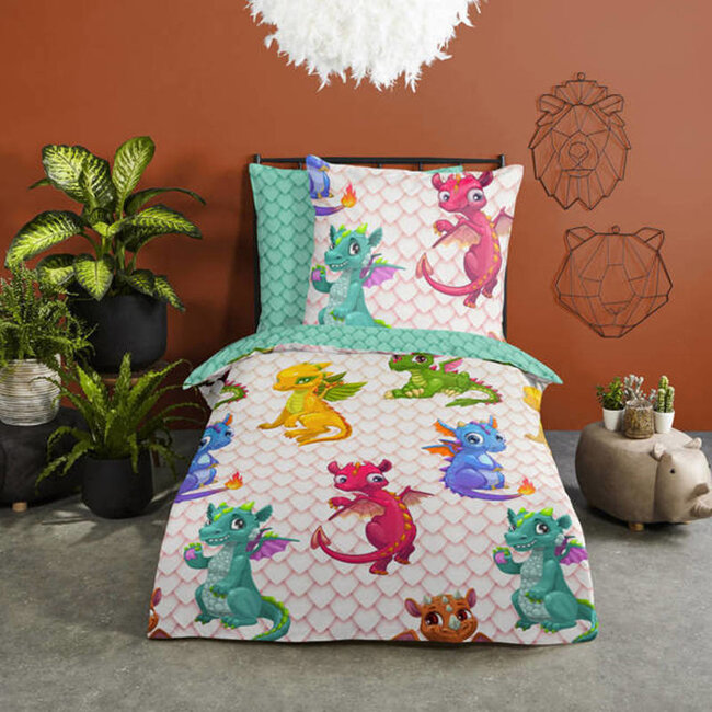 Katoen kinderdekbedovertrek Dragons - 140x220 + 60x70 cm