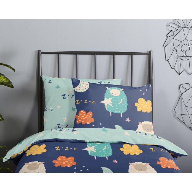 Katoen kinderdekbedovertrek Schaapjes - 140x220  +60x70 cm