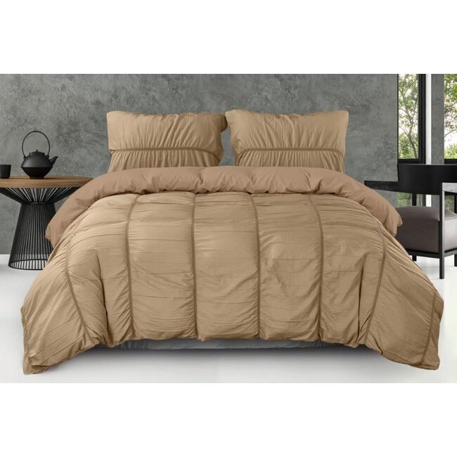 Dekbedovertrek Calais - taupe - mircrovezel - 140x220 + 60x70cm