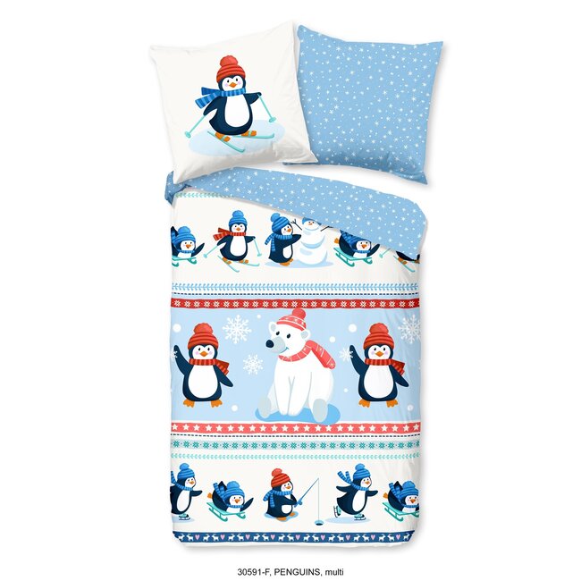 Flanel kinderdekbedovertrek Penguins - 140x220 + 60x70 cm
