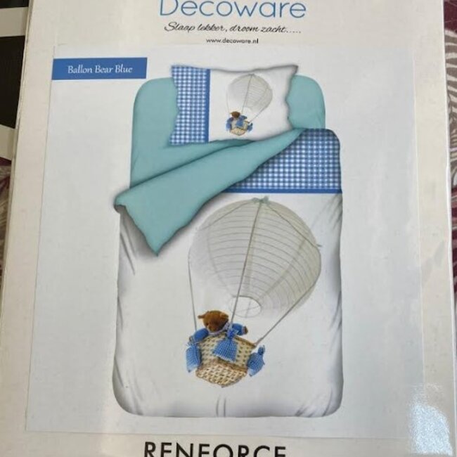 Katoen kinderdekbedovertrek Luchtballon beer blauw - 140x220 + 60x70 cm