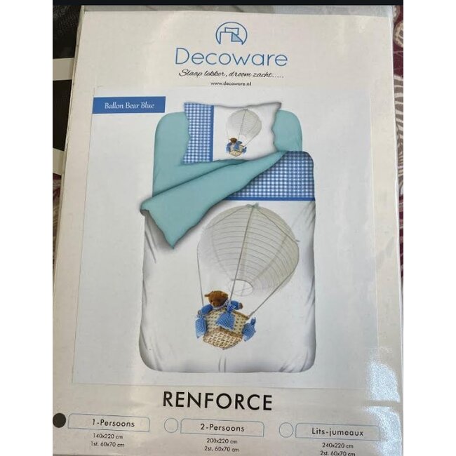 Katoen kinderdekbedovertrek Luchtballon beer blauw - 140x220 + 60x70 cm