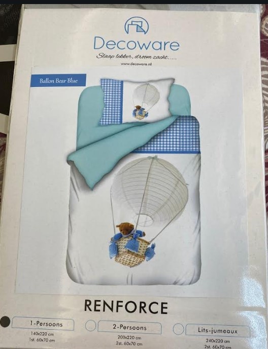 Decoware kinderdekbedovertrek Luchtballon beer blauw - katoen - 140x220 + 60x70 cm