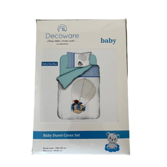 Decoware ledikant dekbedovertrek Luchtballon beer blauw - katoen - 100x140 + 40x60 cm