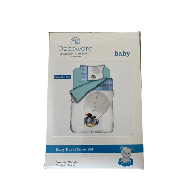 Decoware ledikant dekbedovertrek Luchtballon beer blauw - katoen - 100x140 + 40x60 cm