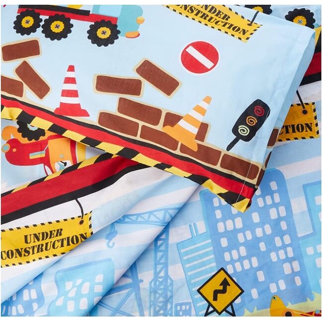 Polykatoen kinderdekbedovertrek Under Construction - 135x200 + 50x75 cm