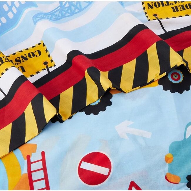 Polykatoen kinderdekbedovertrek Under Construction - 135x200 + 50x75 cm