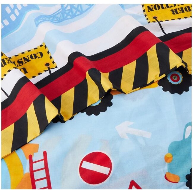 Polykatoen kinderdekbedovertrek Under Construction - 135x200 + 50x75 cm