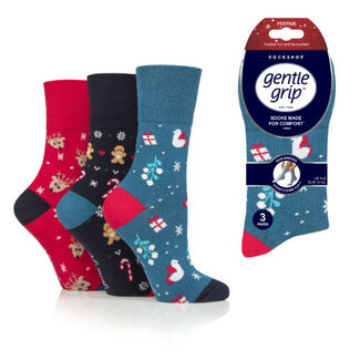 .Decoware® Gentle grip kerst dames sokken - dark design - Per 3 paar