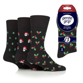 .Decoware® Gentle grip kerst heren sokken - dark design - Per 3 paar