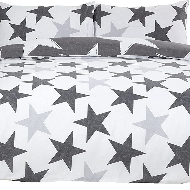 Polykatoen dekbedovertrek Sterren grijs - Lits-jumeaux (230x220 + 2st 50x75cm)