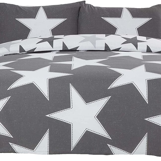Polykatoen dekbedovertrek Sterren grijs - Lits-jumeaux (230x220 + 2st 50x75cm)