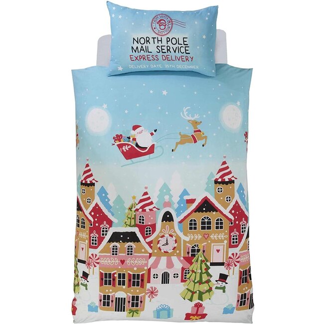 Kerst peuter dekbedovertrek Gingerbread town - 120x150 + 40x60 cm