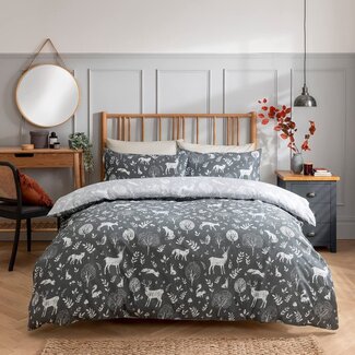 Sleepdown Polykatoen dekbedovertrek bosdieren grijs - 1-persoons (135x200 + 50x75cm)