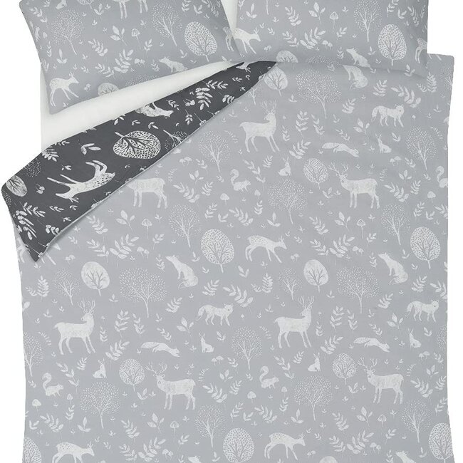 Dekbedovertrek bosdieren grijs - Polykatoen - 1-persoons (135x200 + 50x75cm)