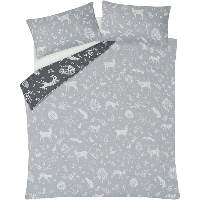 Dekbedovertrek bosdieren grijs - Polykatoen - 1-persoons (135x200 + 50x75cm)