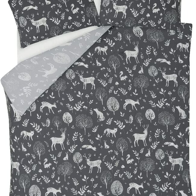 Dekbedovertrek bosdieren grijs - Polykatoen - 1-persoons (135x200 + 50x75cm)
