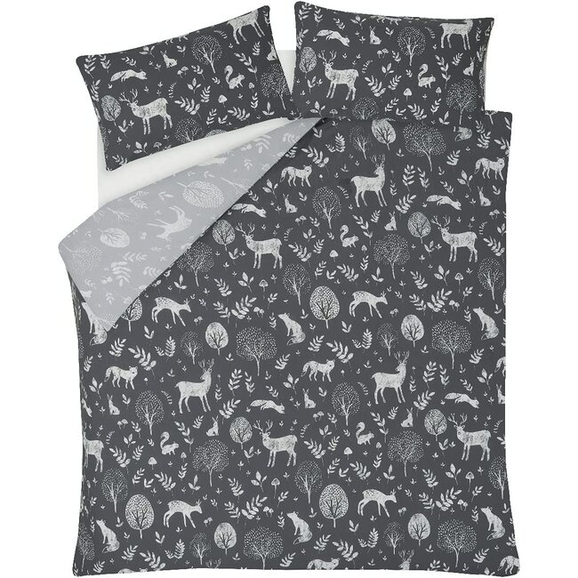 Dekbedovertrek bosdieren grijs - Polykatoen - 1-persoons (135x200 + 50x75cm)